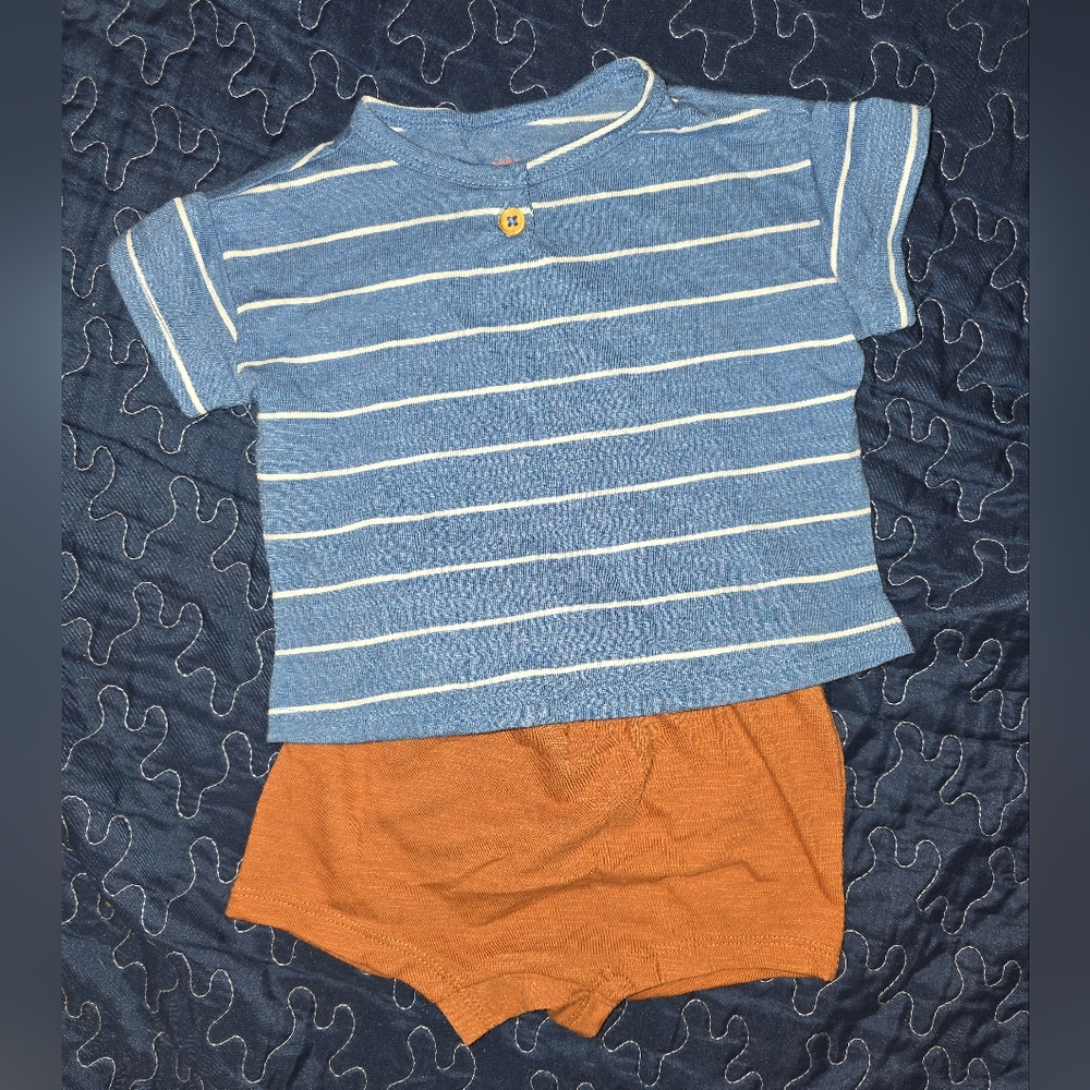 Striped Blue Baby T-Shirt and Orange Shorts Set
